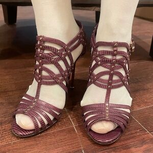 SERGIO ROSSI Burgundy Leather High Heel Sandals